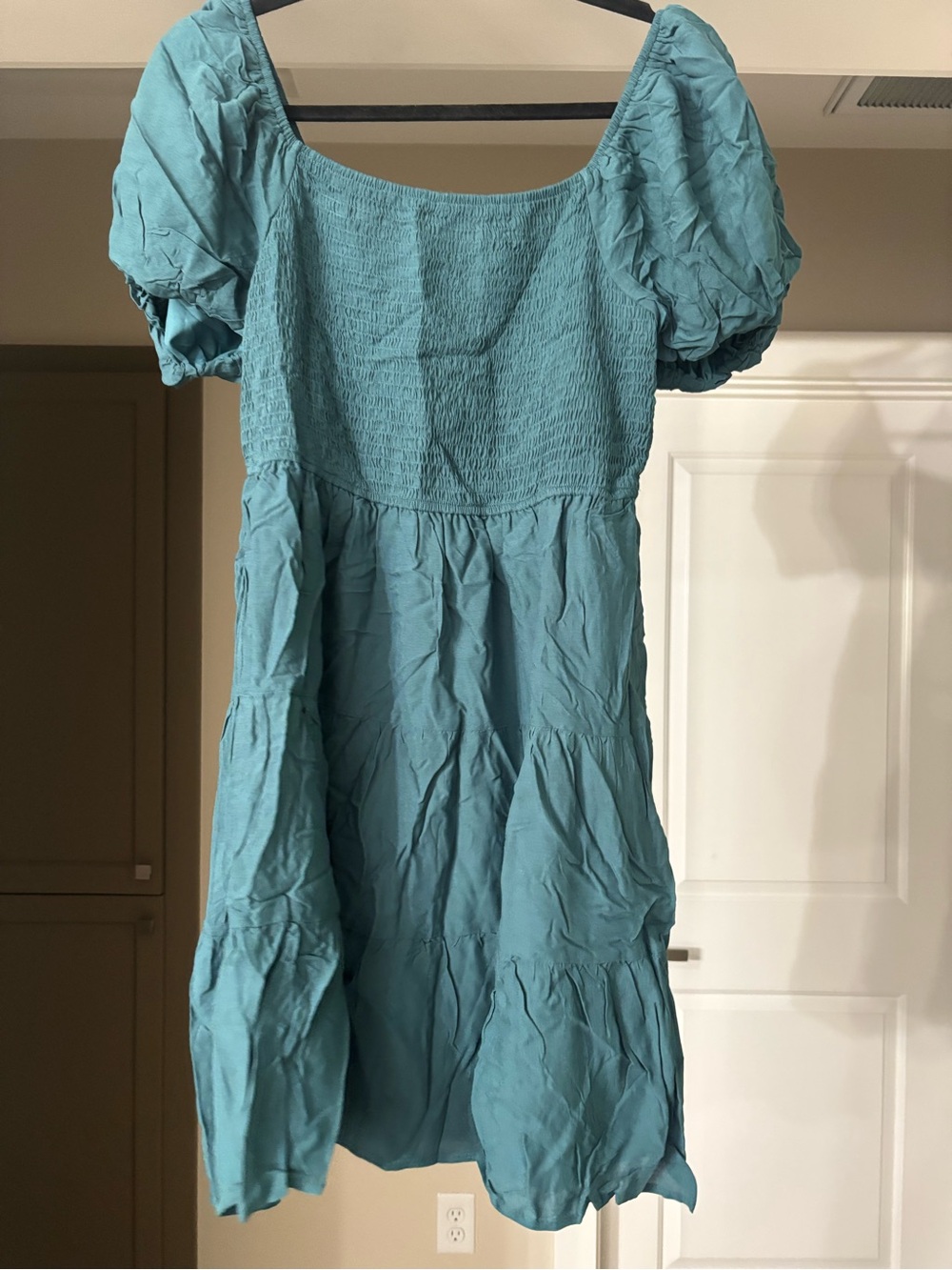 ZESICA Womens Boho Square Neck Puff Sleeve Smocked Tiered A Line Mini Dress